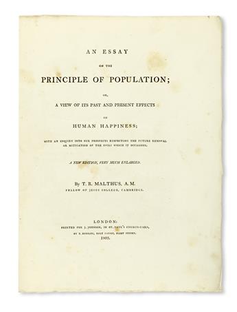 MALTHUS, THOMAS ROBERT. An Essay on the Principle of Population . . . New Edition, very much enlarged.  1803